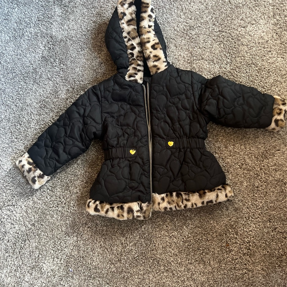 Leopard Trim Quilted Black Jacket